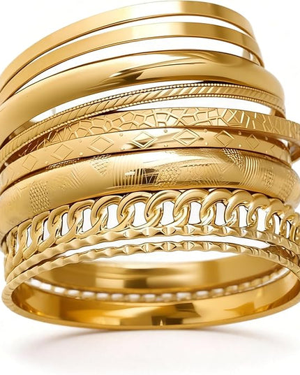 ÌF ME Gold Bangle Bracelets for Women, Indian Bangles Stackable Set, Multi Layer Textured 14K Gold Plated Chunky Bracelets Boho Jewelrys Set