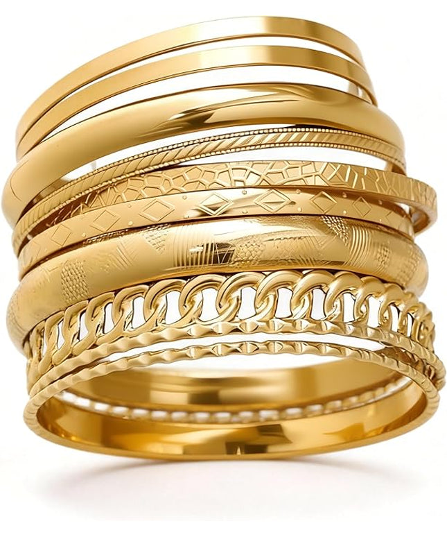 ÌF ME Gold Bangle Bracelets for Women, Indian Bangles Stackable Set, Multi Layer Textured 14K Gold Plated Chunky Bracelets Boho Jewelrys Set