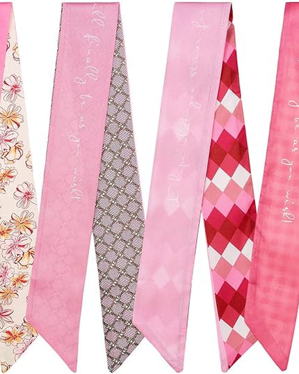 4 Pack Purse Scarf Handbags Skinny Twill Hair Scarves Narrow Neck Scarf Band Women Fashion Accessories Bag Charms