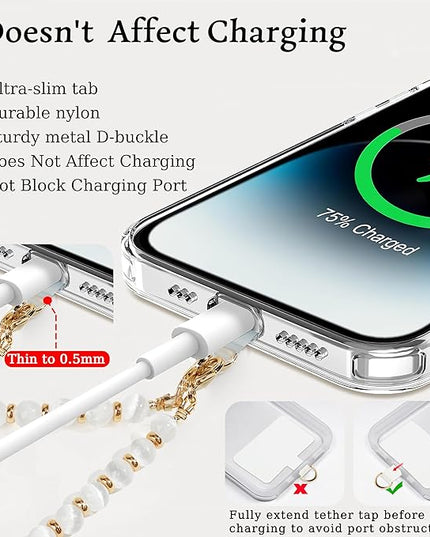 Marble Beaded Phone Wrist Strap,Detachable Phone Bracelet Strap with Tether Tab,Hands-Free Wristlet Strap (White Cat's Eye)