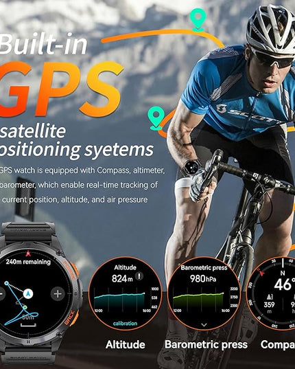 KPEP GPS Military Smart Watches for Men with 2 Straps, 1.43" AMOLED, LED Flashlight, IP68 Waterproof Smartwatch, Make & Answer Calls, 170+ Sports Modes, Compass, Fitness Tracker Watch for iOS Android