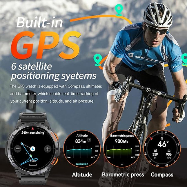 KPEP GPS Military Smart Watches for Men with 2 Straps, 1.43" AMOLED, LED Flashlight, IP68 Waterproof Smartwatch, Make & Answer Calls, 170+ Sports Modes, Compass, Fitness Tracker Watch for iOS Android