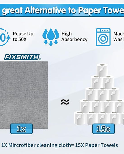FIXSMITH Grey Microfiber Cleaning Cloth, Pack of 50, 16"X12" Cleaning Rags for Housekeeping and Kitchen, Reusable Shop Towels, Microfiber Towels for Cars, Lint Free, Scratch-Free, Highly Absorbent