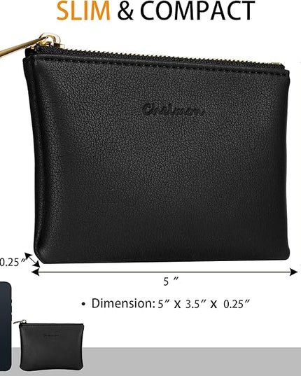 Chelmon Vegan Leather Coin Purse Pouch Change Purse With Zipper For Men Women