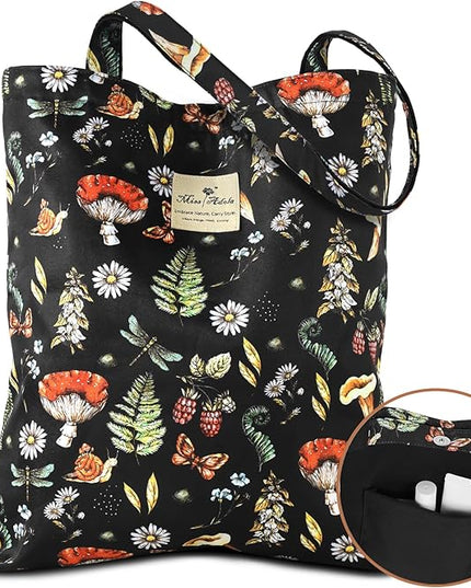Aesthetic Cotton Tote Bag for Women - Reusable Shoulder Bag with Buckle Fabric Bag for Gym, Travel, Work