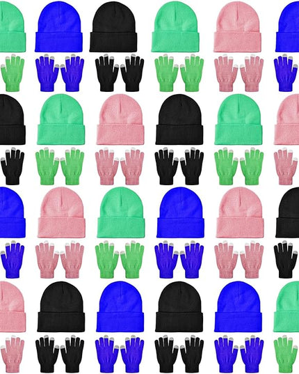 48 Pcs Bulk Winter Knit Beanies Gloves Men Women Warm Beanie Touchscreen Gloves Set Cozy Winter Accessories