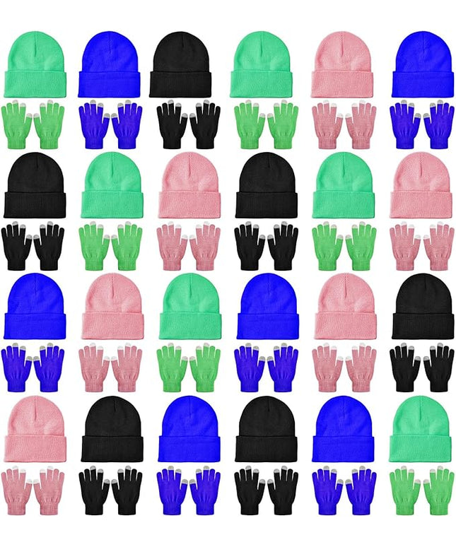 48 Pcs Bulk Winter Knit Beanies Gloves Men Women Warm Beanie Touchscreen Gloves Set Cozy Winter Accessories
