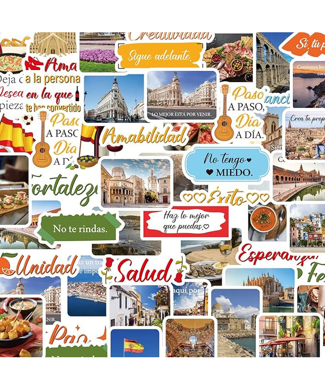Spain Travel Stickers for Adults- 50 Pcs Spanish Landmark Souvenirs Water Bottle Stickers, Flag Waterproof Scrapbook Decals, Vinyl Sticker for Luggage Laptop Journaling