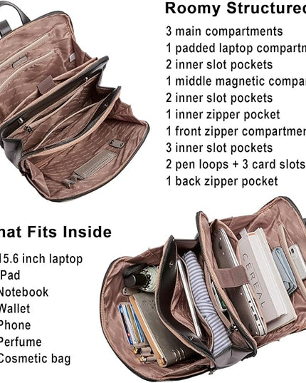CLUCI Leather Backpack for Women, 15.6 inch Laptop Bag, Large Genuine Work Backpack Travel Back