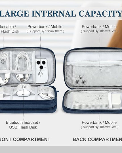 FYY Electronic Organizer, Travel Cable Organizer Bag Pouch Electronic Accessories Carry Case Portable Waterproof Double Layers Storage Bag for Cable, Cord, Charger, Phone, Earphone, Medium Size, Navy