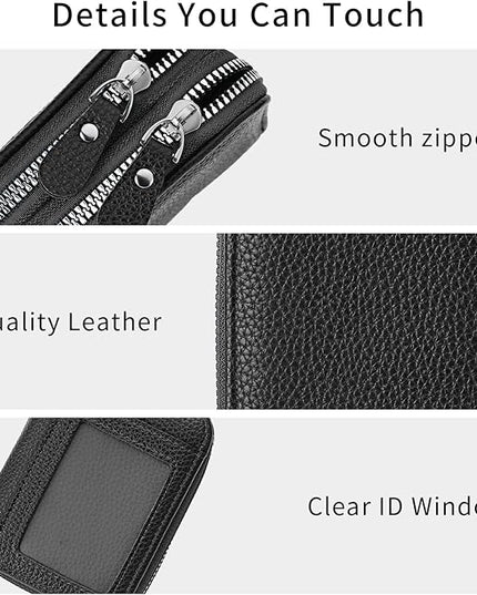 RNIEGA Credit Card Holder Wallet RFID Blocking Leather Small Wallet for Women Double Zipper Wallet with ID Window