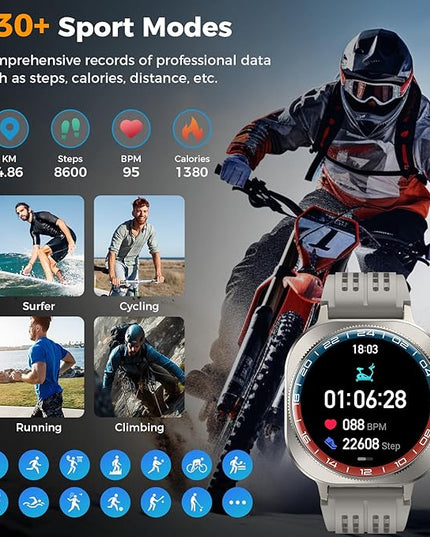 Smart Watch (Answer/Make Call), 1.43" AMOLED-3D Military Smartwatch for Men Women, Flashlight/130+ Sports/60 Days, Heart Rate/Sleep Monitor, IP68 Waterproof Fitness Activity Tracker for Android iOS