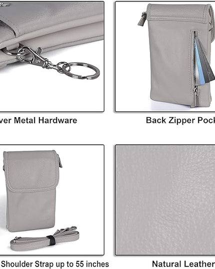 befen Genuine Leather Small Crossbody Bags for Women Cell Phone Bag Cross Body Purses,Silver Zipper