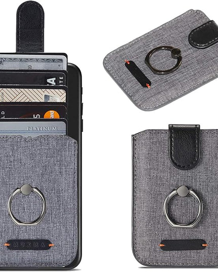 BIAJIYA Card Holder for Back of Phone RFID 5 Pull Credit Card Cash Cell Wallet Pocket Canva Leather Case for Smartphones (Dark)