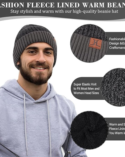 FZ FANTASTIC ZONE Mens Winter Knit Hat Beanie Long Neck Scarf Touchscreen Gloves Set Fleece Skull Caps Gifts for Men Women