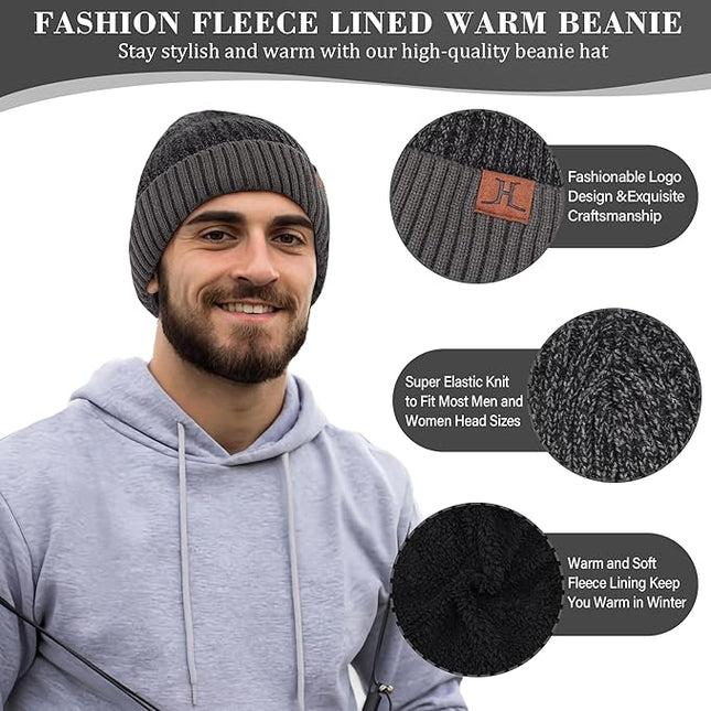 FZ FANTASTIC ZONE Mens Winter Knit Hat Beanie Long Neck Scarf Touchscreen Gloves Set Fleece Skull Caps Gifts for Men Women