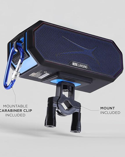 Altec Lansing Loud Portable Speakers Bluetooth Wireless Waterproof - MultiColor LED, 20 Hour Playtime, Mount Included | HydraBLAST 2.0 Magnetic Bluetooth Speaker for Travel, Home and Outdoor Adventure