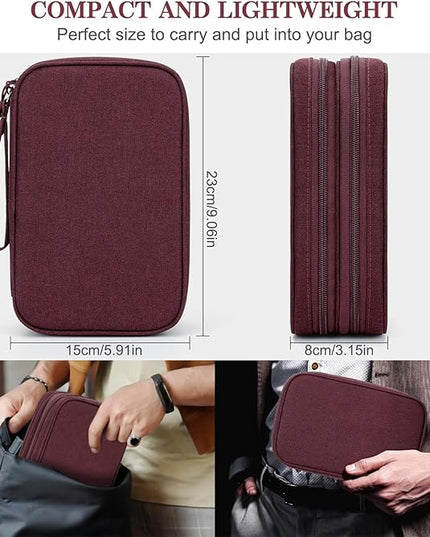 FYY Electronic Organizer, Large Travel Cable Organizer Bag Pouch Electronic Accessories Carry Case Portable Waterproof Double Layers All-in-One Storage Bag for Cable, Cord, Charger, Phone, Wine Red