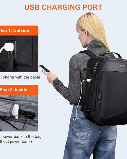 PIJUSHI Travel Backpack for Women Men Carry on Suitcase Backpack Flight Approved Personal Item Bag Fits 16 Inch Laptop(PE035 Black)