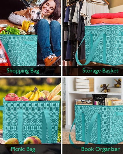 WISELIFE Reusable Grocery Bags [6 Pack],Large Grocery Tote Bag Water Resistant Shopping Bags Foldable Grocery Bag for Clothes,Shoes and Picnic,Green