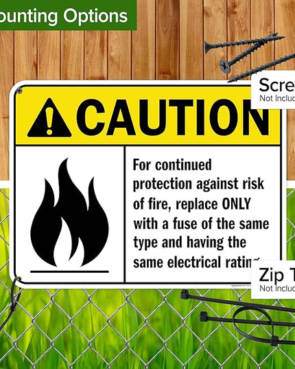 Warning For Continued Protection Against Risk Of Fire Replace Sign, 18x24 Inches, 55 mil thick HDPS (high density polystyrene), Made in USA by My Sign Center