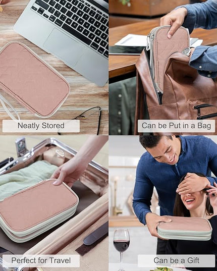 FYY Electronic Organizer, Travel Cable Organizer Bag Pouch Electronic Accessories Carry Case Portable Waterproof Double Layers All-in-One Storage Bag for Cable, Cord, Charger, Phone, Pattern Pink (M)