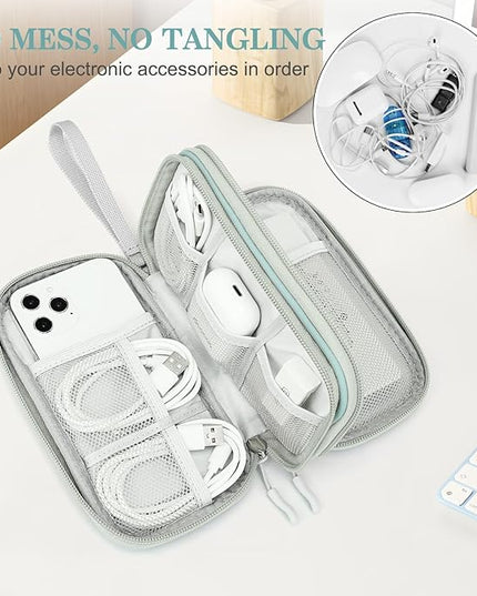 FYY Electronic Organizer, Travel Cable Organizer Bag Pouch Electronic Accessories Carry Case Portable Waterproof Double Layers All-in-One Storage Bag for Cable, Charger, Phone, Earphone, Mint Green