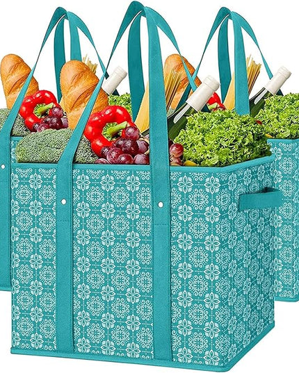 WISELIFE Reusable Grocery Bags [3 Pack],Large Grocery Tote Bag Water Resistant Shopping Bags Foldable Grocery Bag for Clothes,Shoes and Picnic,Green