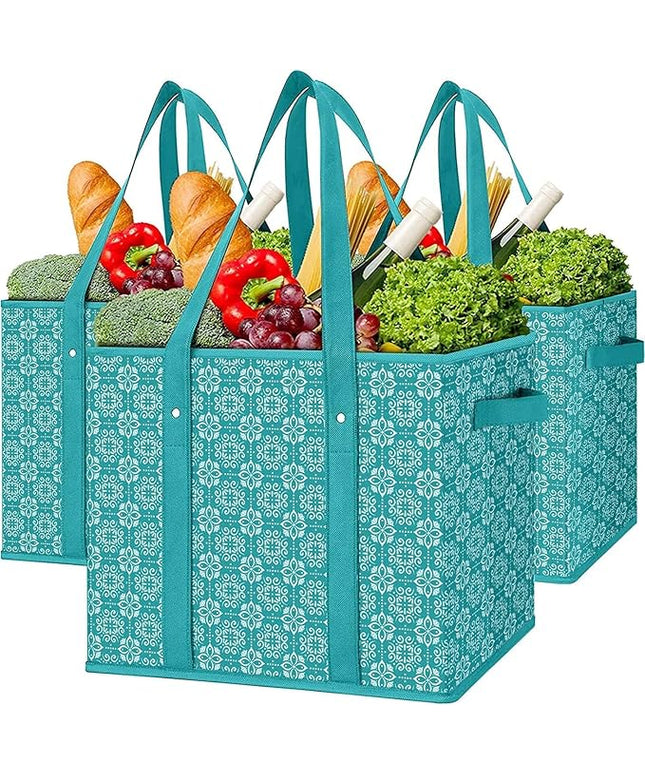 WISELIFE Reusable Grocery Bags [3 Pack],Large Grocery Tote Bag Water Resistant Shopping Bags Foldable Grocery Bag for Clothes,Shoes and Picnic,Green