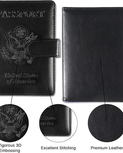 Sizobi Passport Holder for Travel, RFID Passport Cover Wallet for Women Men, Leather Passport Book Card Holder Case for International Travel Must Haves Accessories, Cruise Ship Essentials Gifts, Black