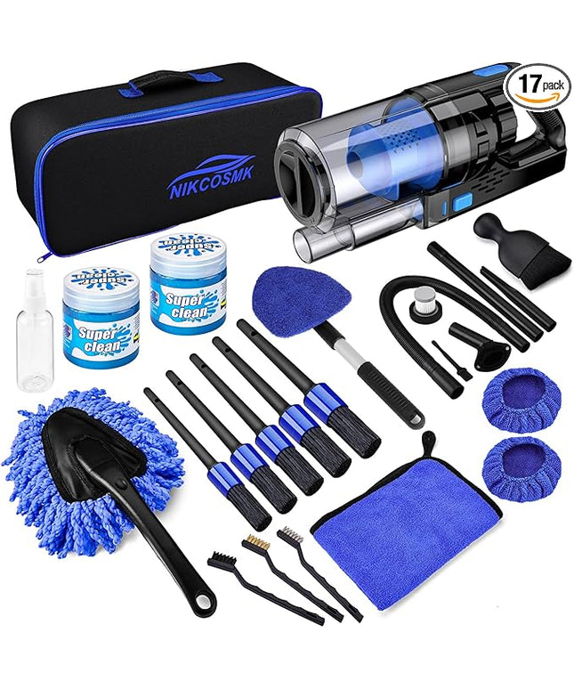17pcs Car Detailing Kit Interior Cleaner, Car Interior Cleaning Kit with Handheld Car Vacuum, Car Detailing Brushes, Windshield Cleaning Tool, Car Cleaning Supplies, Car Accessories for Men, Women