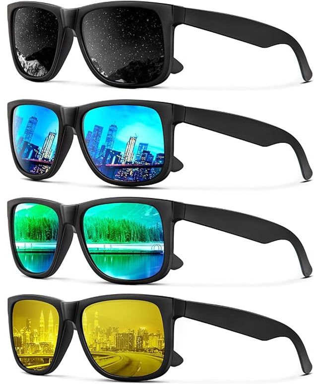 KALIYADI Sunglasses Men Polarized Sun glasses for Mens Womens Classic Matte Black Frame UV Protection 3pack