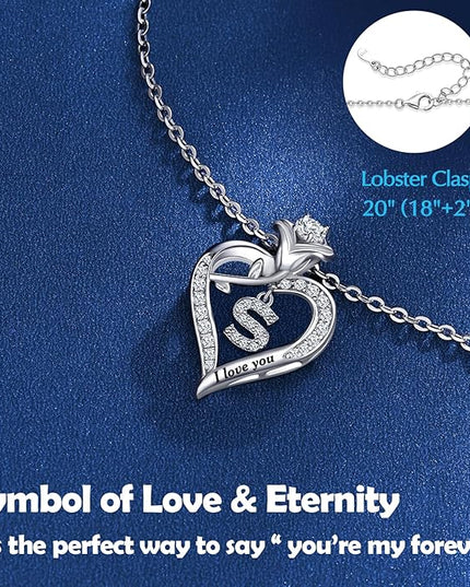 Rose Heart Pendant Necklace Gifts for Wife, Engraved 'I love you' Gift for Wife Girlfriend, Anniversary Birthday Eternity Jewelry Present for Women, Moissanite Necklace Gift for Her