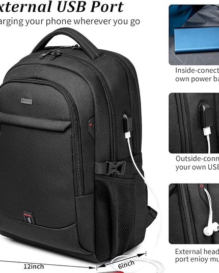 DUSLANG 17 Inch Laptop Backpack for Travel with Backpack Rain Cover College Backpack for Men Laptop Bag with USB Charging Port,Black