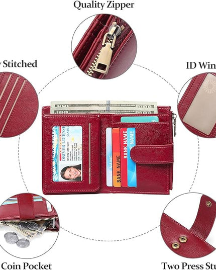 GAEKEAO Womens Wallet Small Leather RFID Blocking Bifold Zipper Pocket Wallet Card Case Purse with ID Window
