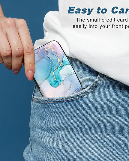Atufsuat Credit Card Holder, Mini Aluminum Card Wallet RFID Blocking Slim Metal Hard Card Case for Women Men, Purple Gold Marble