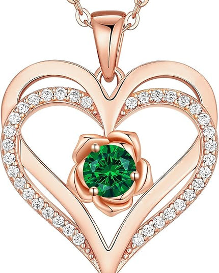 CDE Christmas Gifts for Women S925 Silver Rose Gold Heart Birthstone Necklaces for Women，Ideal Anniversary or Birthday Jewelry Gifts for Wife Girlfriend Her