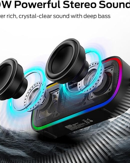 Monster S150 Plus Portable Speaker - IPX7 Waterproof Bluetooth Speaker 40W with Dynamic RGB Lights, Bluetooth 6.0, 15H Playtime, TF Card/AUX Input/Type-C, Wireless Speaker for Outdoor, Travel, Black
