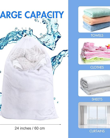 Berlune 30 Pack Large Mesh Laundry Bags, 24 x 36 Inch Bulk Wash Set with Drawstring for Commercial Use, Dorms, Vacation Rentals, Laundromats, Apartments & Facilities(Black, White)