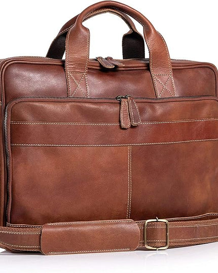 Leather briefcase 18 Inch Laptop Messenger Bags for Men and Women Best Office briefcase Satchel Bag (Tan)