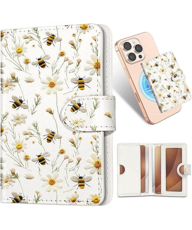 Shorogyt for Magnetic Phone Wallet Compatible with Magsafe for Women - Cute Luxury Slim Leather Card Holder Mag Wallets Fit 4 Cards,for iPhone 1716/15/14/13/12 Series for Apple RFID Magnet, Bee