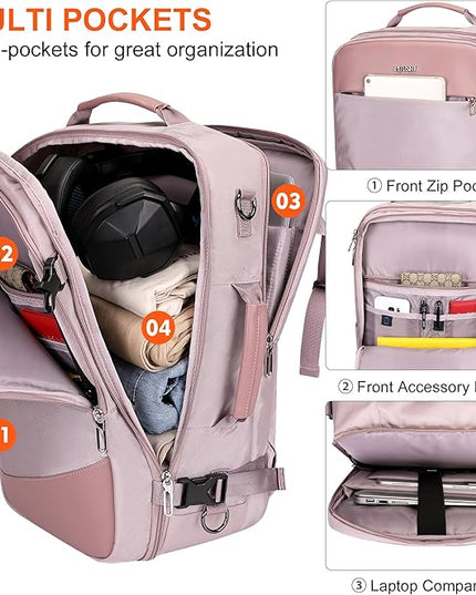 PIJUSHI Travel Backpack for Women Carry on Suitcase Backpack Flight Approved Personal Item Bag Fits 16 Inch Laptop(PE035 Light Purple)