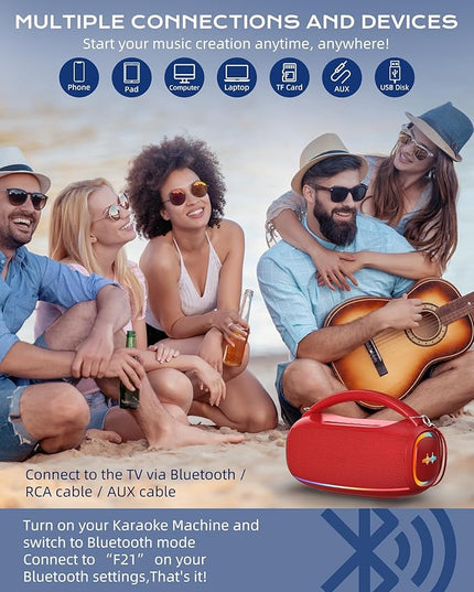 Portable Bluetooth Wireless,60W Loud Speaker with Bass,12H Playtime,IPX5 Waterproof,Stereo Loud Sound,Deep Bass,for Pool,Work,Beach,Outdoor,Workshop,Gift Portable Speaker with TWS (Red)