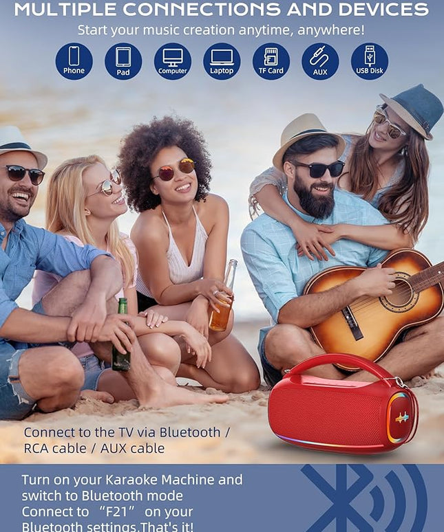 Portable Bluetooth Wireless,60W Loud Speaker with Bass,12H Playtime,IPX5 Waterproof,Stereo Loud Sound,Deep Bass,for Pool,Work,Beach,Outdoor,Workshop,Gift Portable Speaker with TWS (Red)