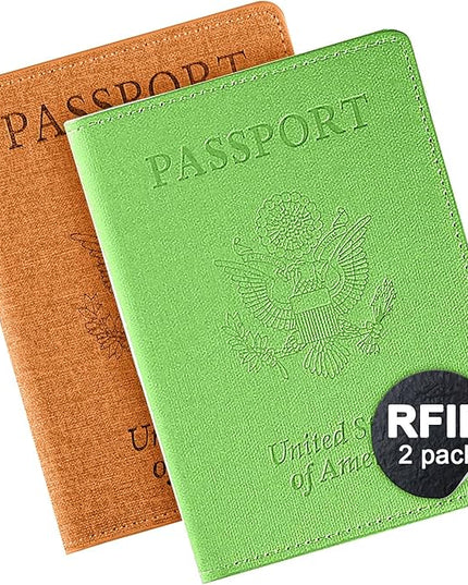 VIDIVICI 2Pack Passport Wallet, Travel Gifts, Travel Accessories - Yellow&Green