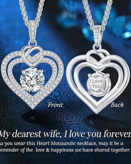OOBEE Moissanite Heart Necklaces for Women, 1- 4 Carat Moissanite 925 Sterling Silver Gold Plating Fine Women Necklace，Ideal Anniversary Birthday Christmas Valentine Mothers Day Jewelry Gifts for Mom Wife Her Girlfriend