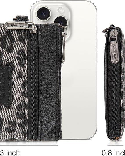 Montana West Wrangler Small Wallet for Women Leopard Print Wristlet Wallets Mini Change Pouch Black