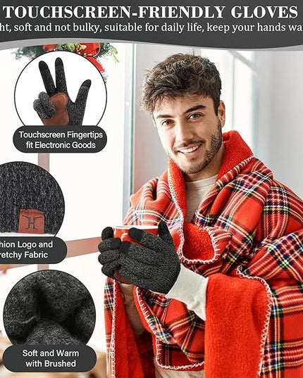 FZ FANTASTIC ZONE Mens Winter Knit Hat Beanie Long Neck Scarf Touchscreen Gloves Set Fleece Skull Caps Gifts for Men Women