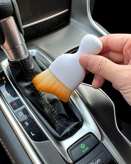 Car Detailing Brush, Soft Bristle Cleaning Brush, Scratch-Free Auto Duster Tool for Dashboard, Air Vents, Leather & Interior Cleaning (White&Brown with Cap)
