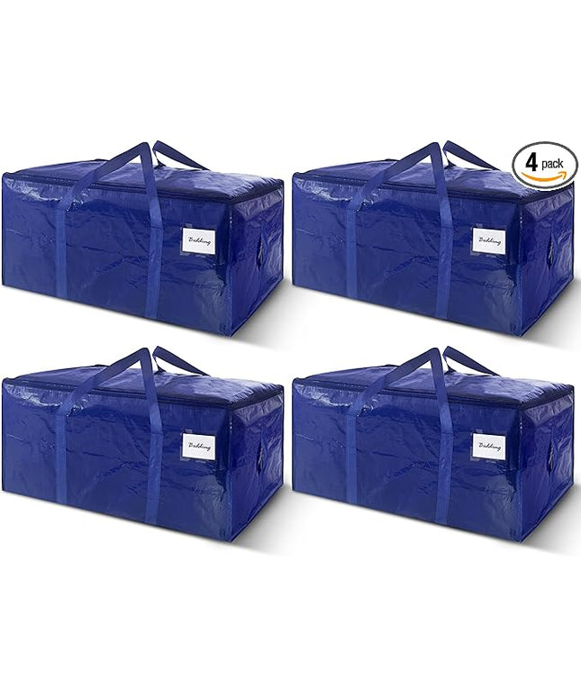 4 Pack Extra Heavy Duty Large Moving Bags with Strong Zipper & Carrying Handles, Sturdy Clothes Storage Bags Totes Bins, Packing Moving Boxes College Supplies, Dark Blue - 24 gal